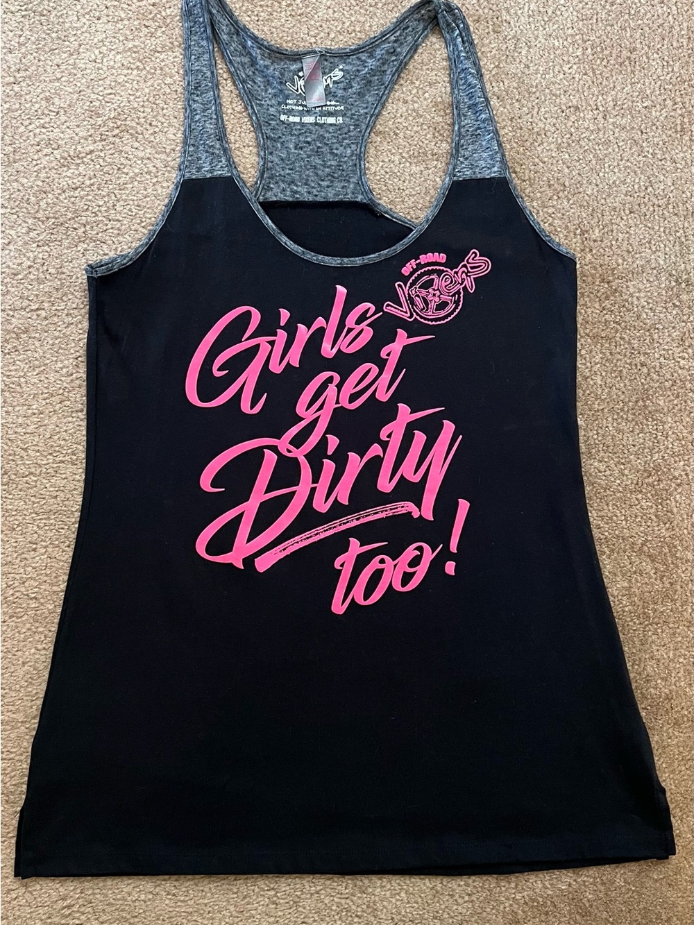 Girls Get Dirty Too! Black & Gray Racerback Tank Top